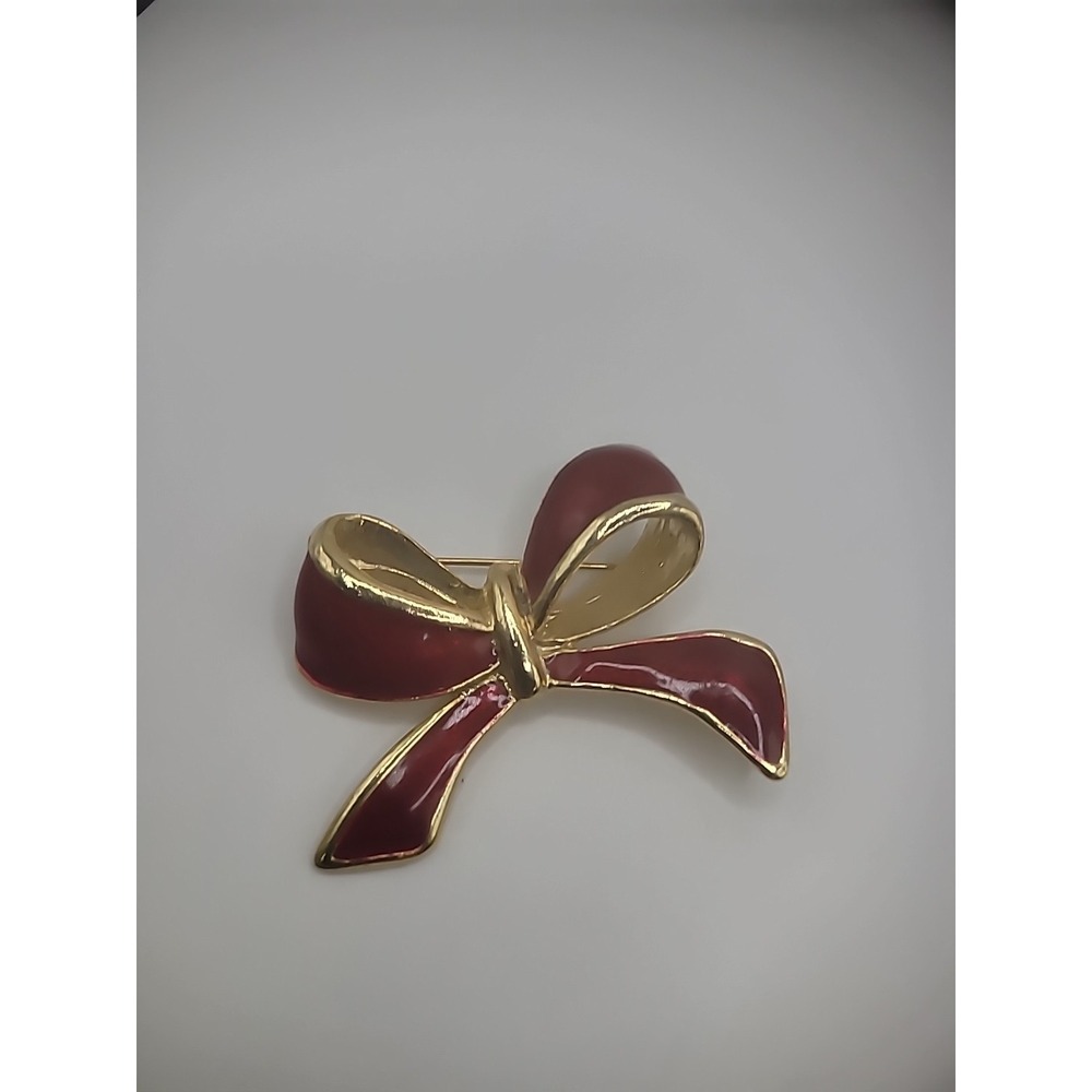 Vintage AAi Gold Tone Brooch Pin Bow Red Womens Jewelry Costume